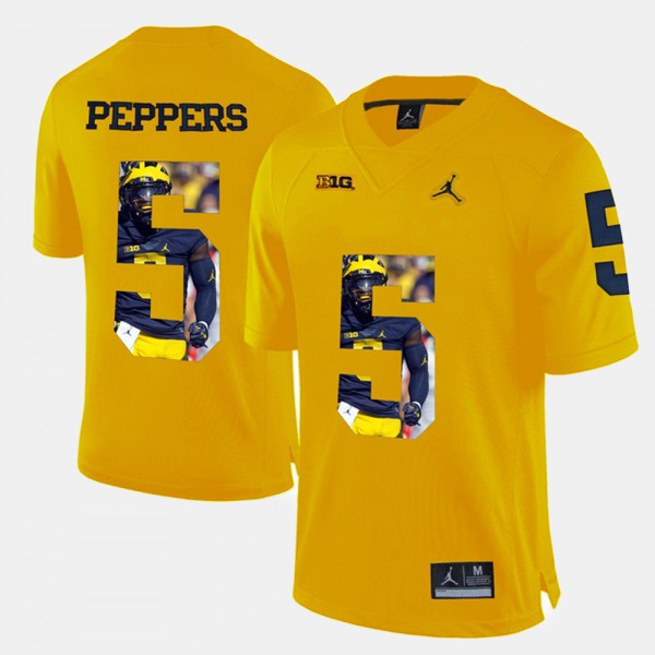 Michigan #5 For Men's Jabrill Peppers Jersey Yellow Embroidery Player Pictorial